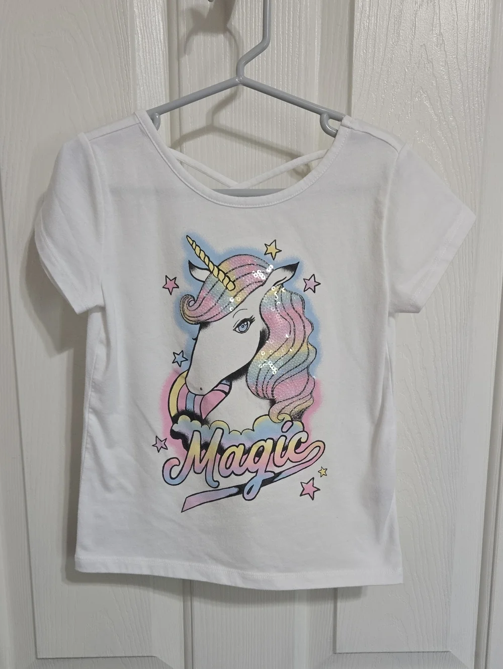 The Children's Place White Unicorn 'Magic' Short Sleeve Tee with Pastel Mane